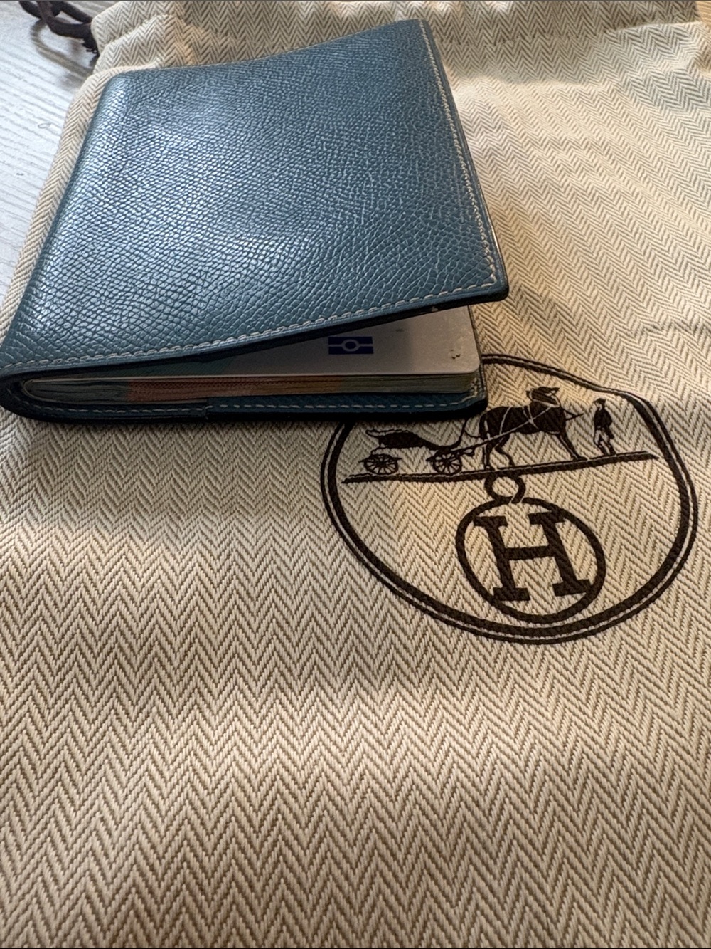 Hermes Teal Blue Textured Leather Passport/Card Holder